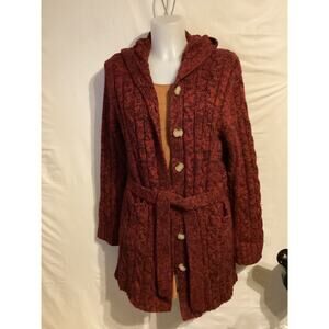 2659 Carolyn Taylor Women's Red and Black Long Sleeve Hooded Cardigan Size Large